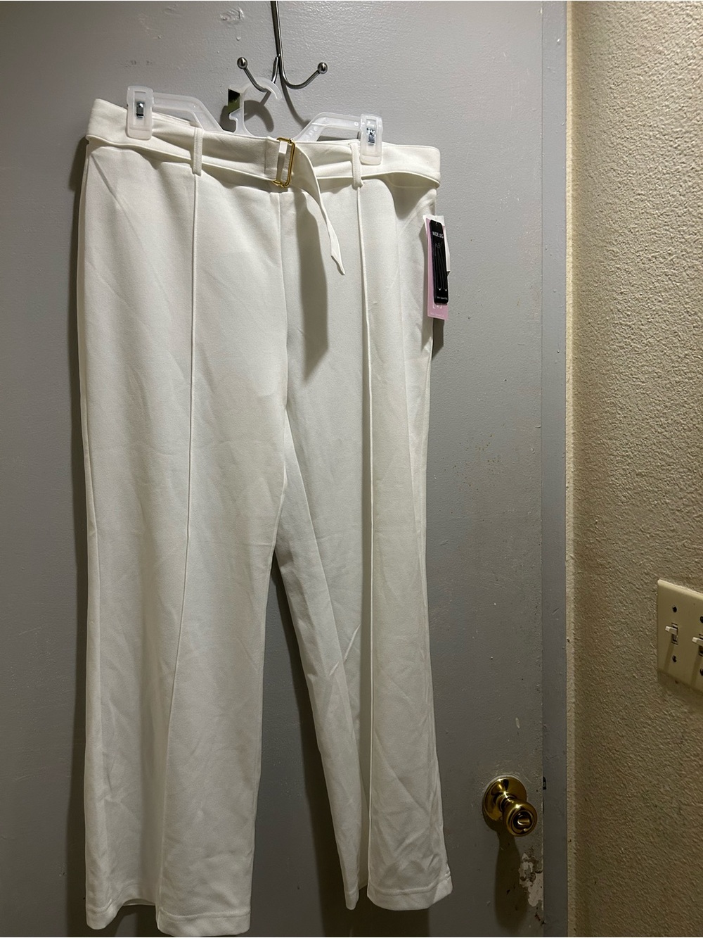 Soho Apparel White Belted Straight-Leg Trousers